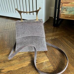 Chic Gray Handbag with Gold Handle